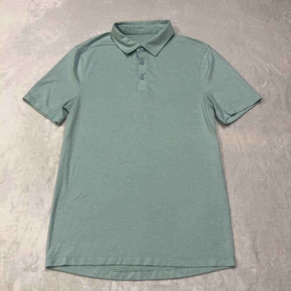 Lululemon Evolution‎ Polo Shirt Men's Small Blue Green Stretch Athletic